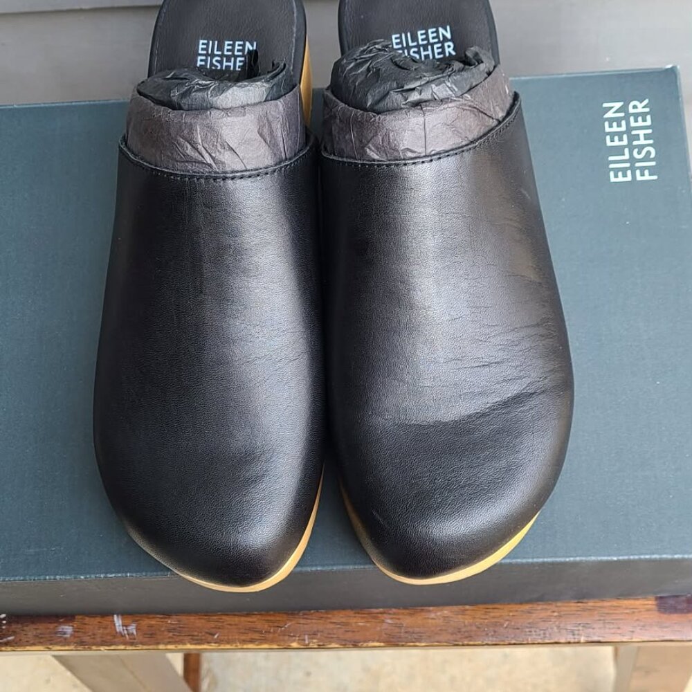 Eileen Fisher Black Leather Clogs Size 9 1/2 NIB! - Picture 11 of 13